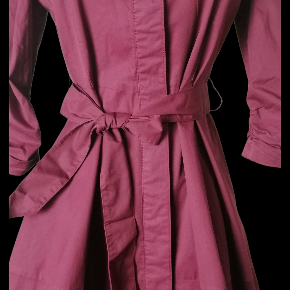 🌰 maroon small stand-up collar 7/10 length sleeves midi dress by MWQR - Picture 5 of 8